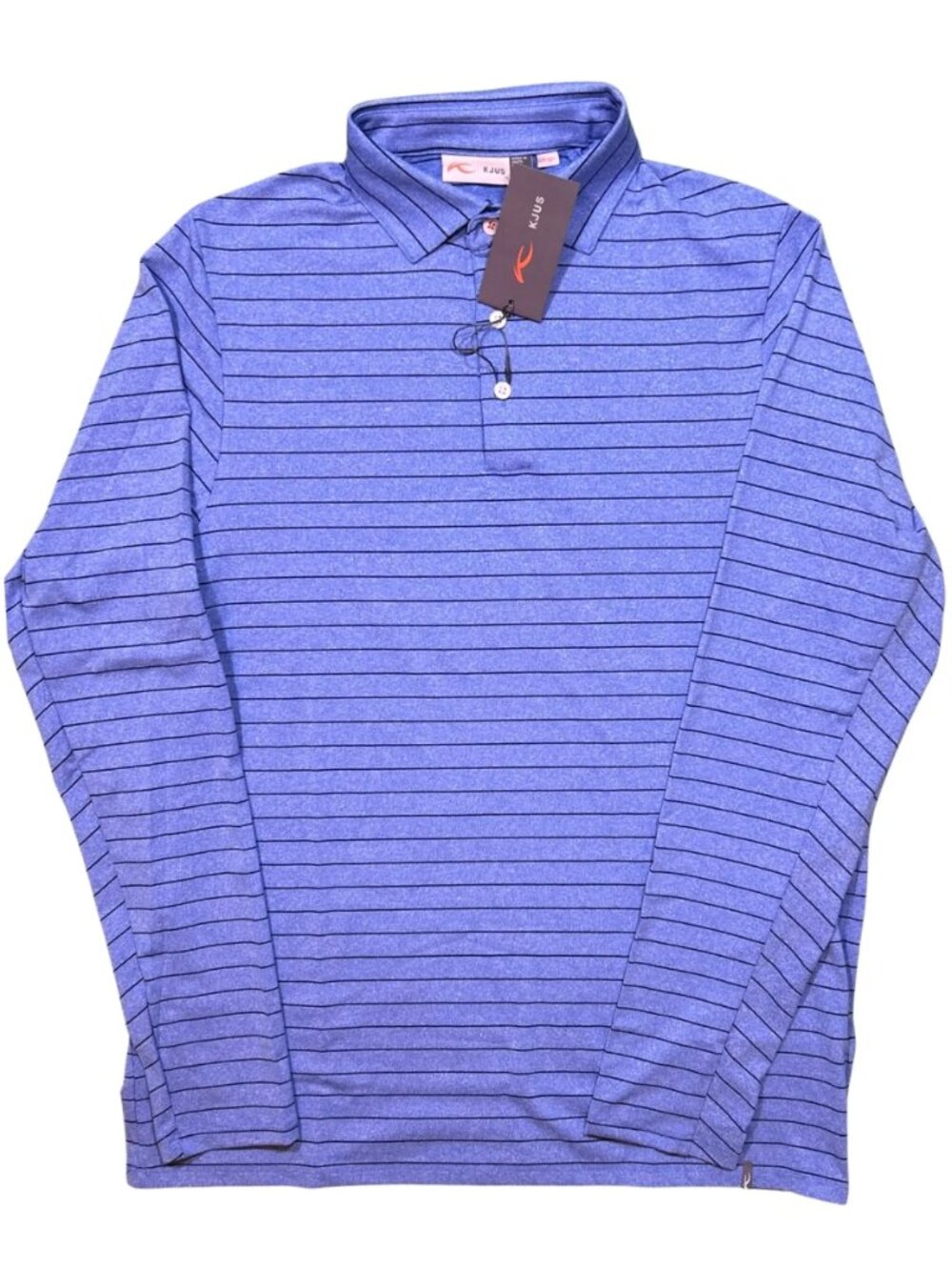 KJUS Light Blue Soren Mélange Stripe Polo Long Sleeve Golf Shirt MG60-L17 NWT L